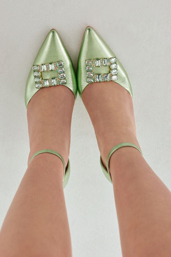 Gioiello per scarpe con strass verde salvia