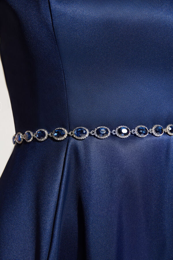 Cintura con gioiello in strass blu/argento