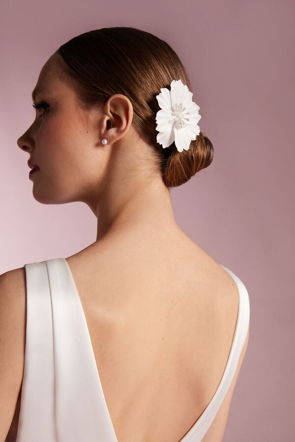 Fabric flower hair clip avorio/oro