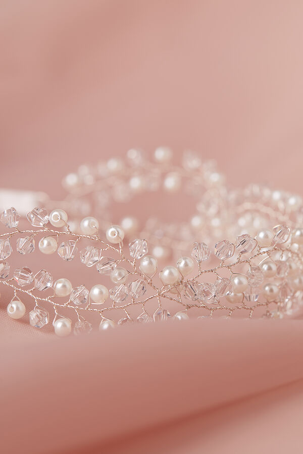 Hair band with pearls avorio fantasia argento