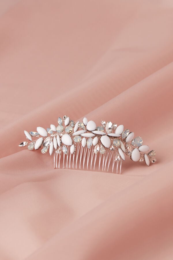 Pearl and strass comb argento fantasia avorio