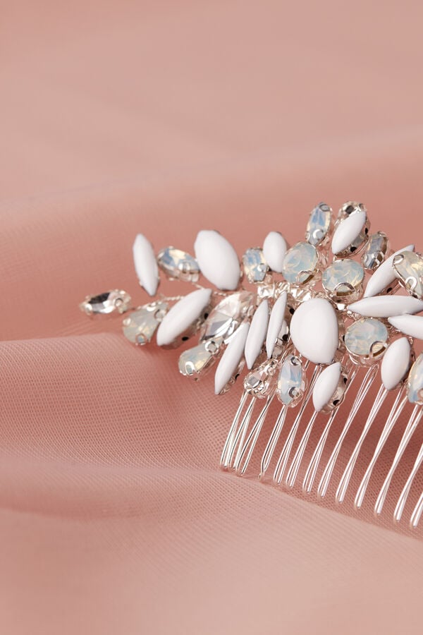 Pearl and strass comb argento fantasia avorio