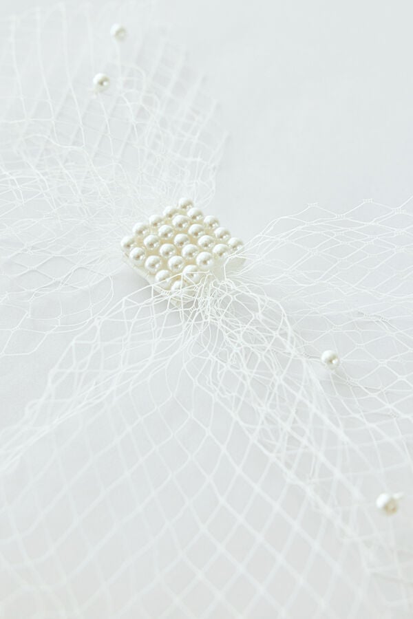 Fermaglio fiocco in rete bianco avorio