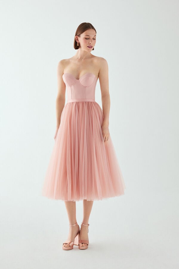 Gonna Midi in tulle mineral pink