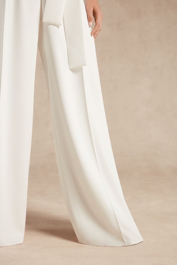 Pantalone a palazzo in crêpe couture bianco avorio