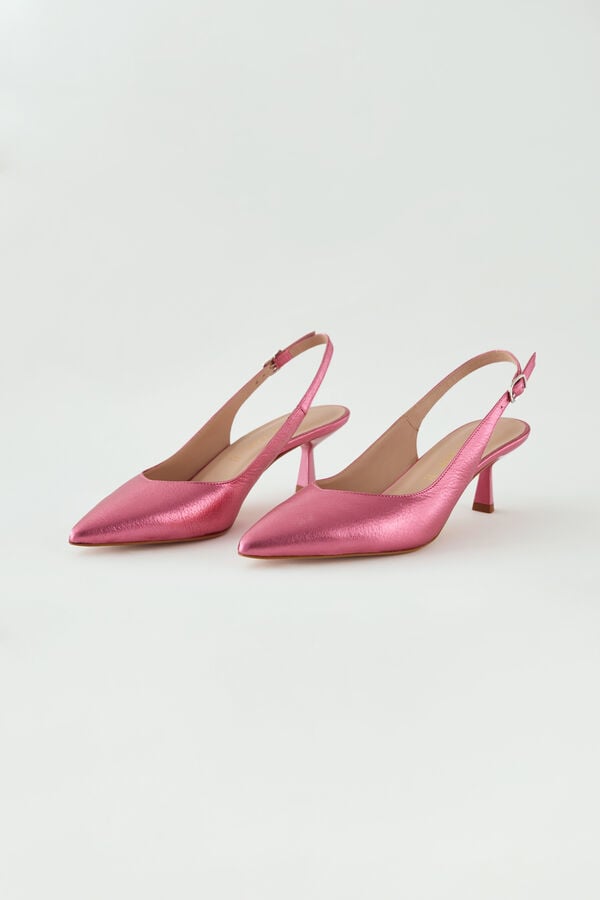 Slingback in laminated leather land rose