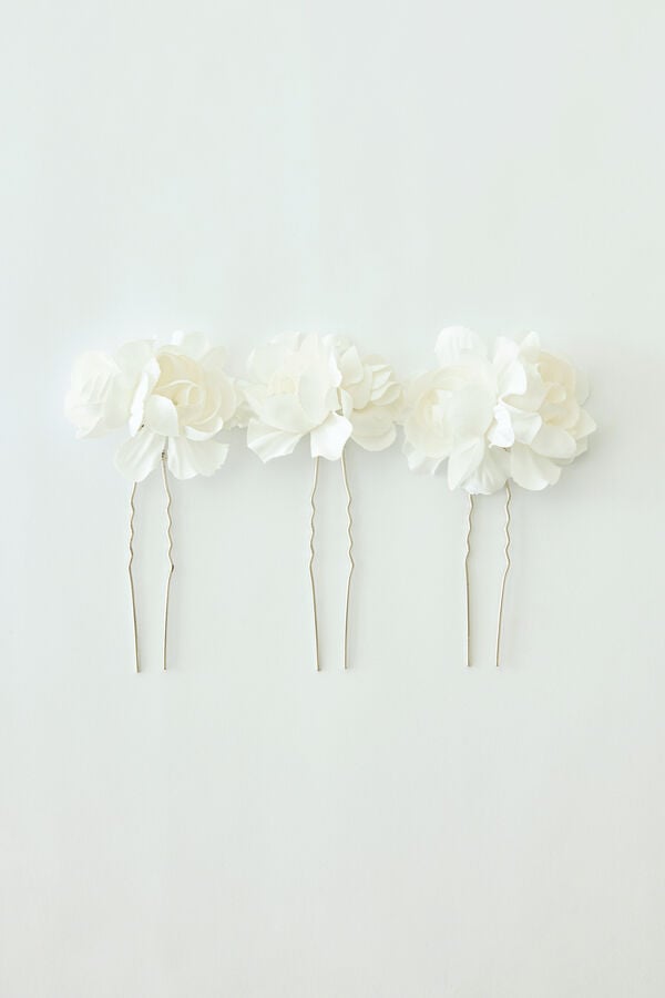 Hairpins with fabric flowers avorio/argento