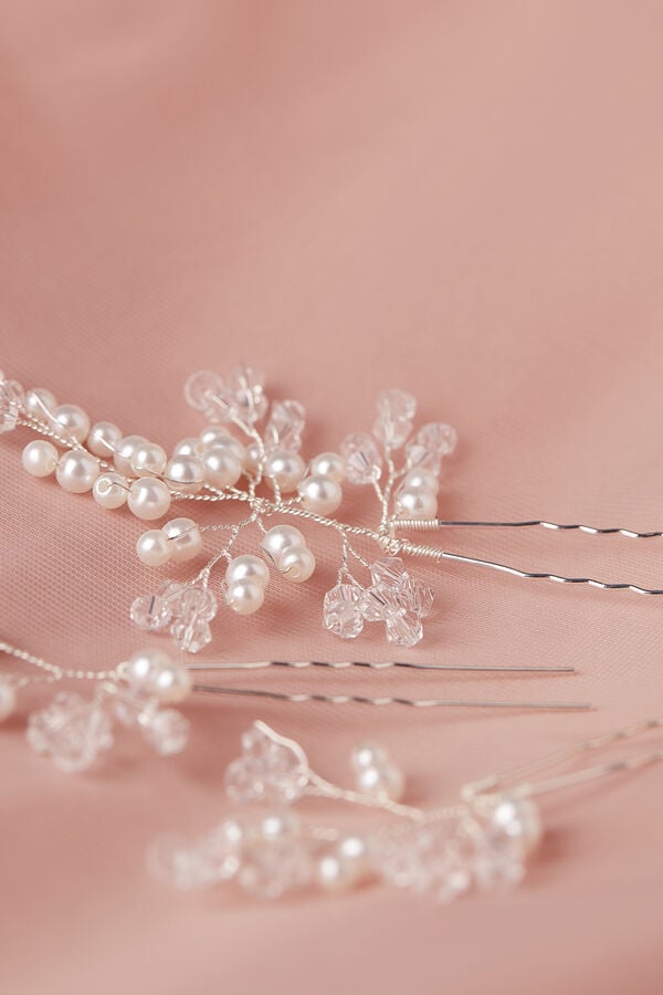 Hair pins with pearls and chrystals argento fantasia avorio