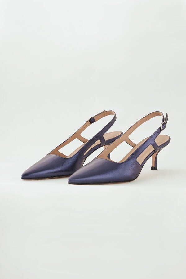 Slingback in laminated leather ocean blue