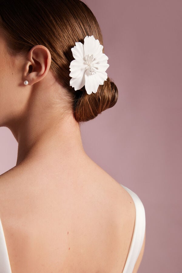 Fabric flower hair clip avorio/oro