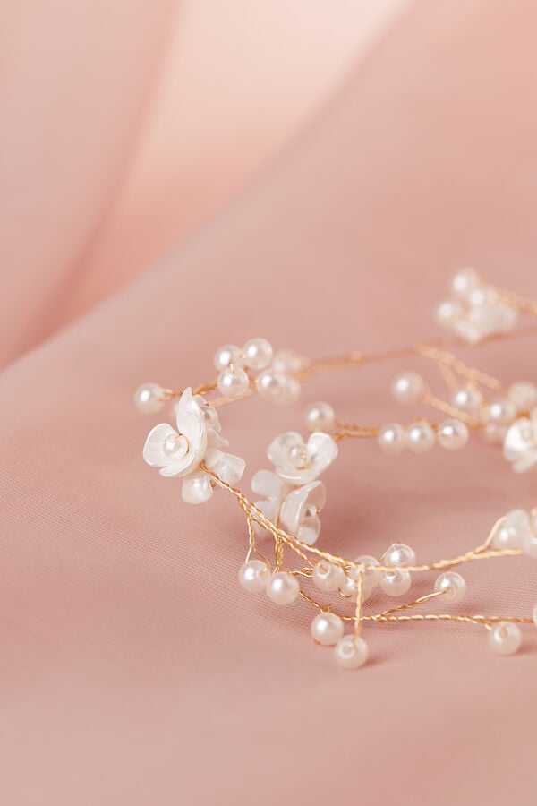 Pearls and flowers band avorio/oro