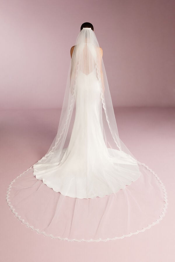 Tulle veil with lace borde ivory