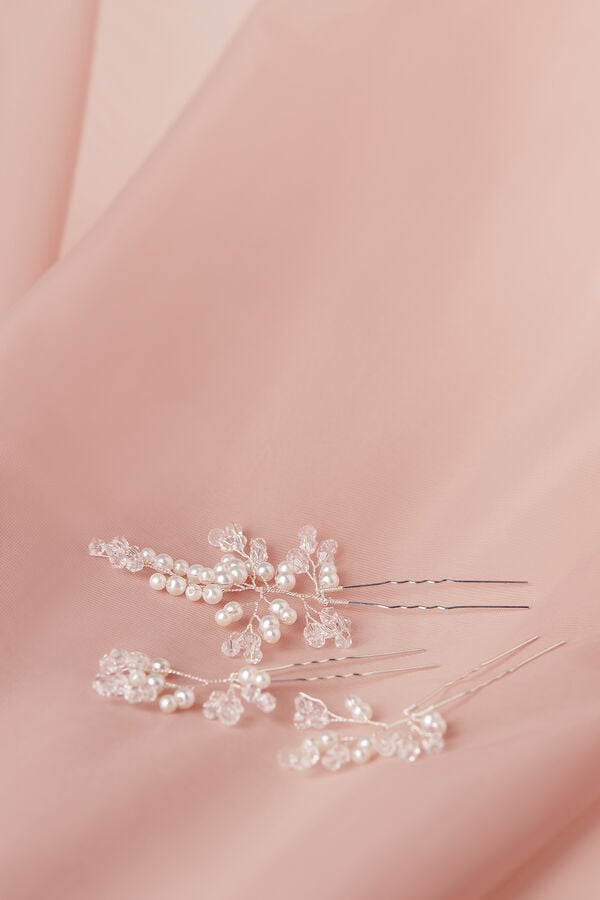 Hair pins with pearls and chrystals argento fantasia avorio