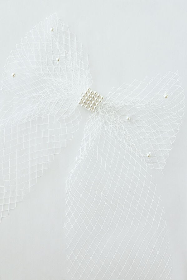 Grampo de cabelo de laço em rede branco marfim
