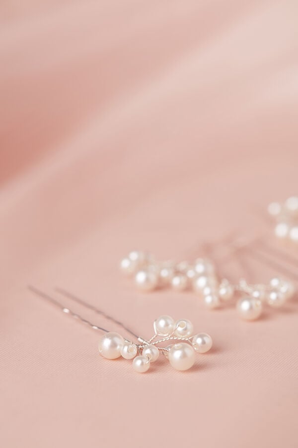 Hair pins with pearls avorio/argento