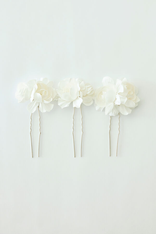 Hairpins with fabric flowers avorio/argento