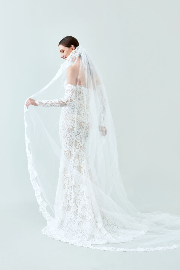 Re-embroidered Lace Veil avorio