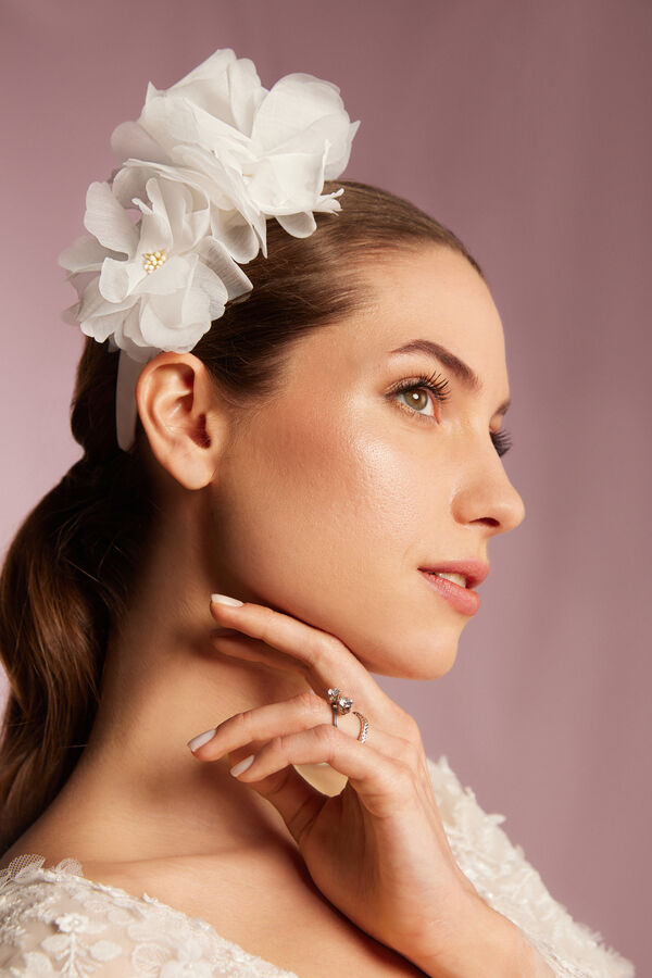 Satin Headband with flowers avorio